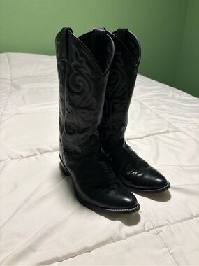 Justin Boots Black Leather Western Cowboy Boots